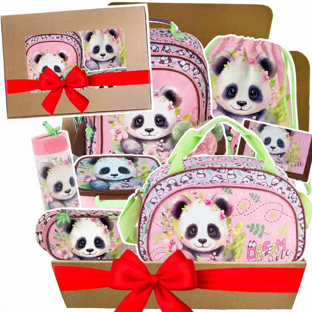 Sada 7v1 CUTE PANDA: Školský batoh s pandou a príslušenstvom pre dievčatá